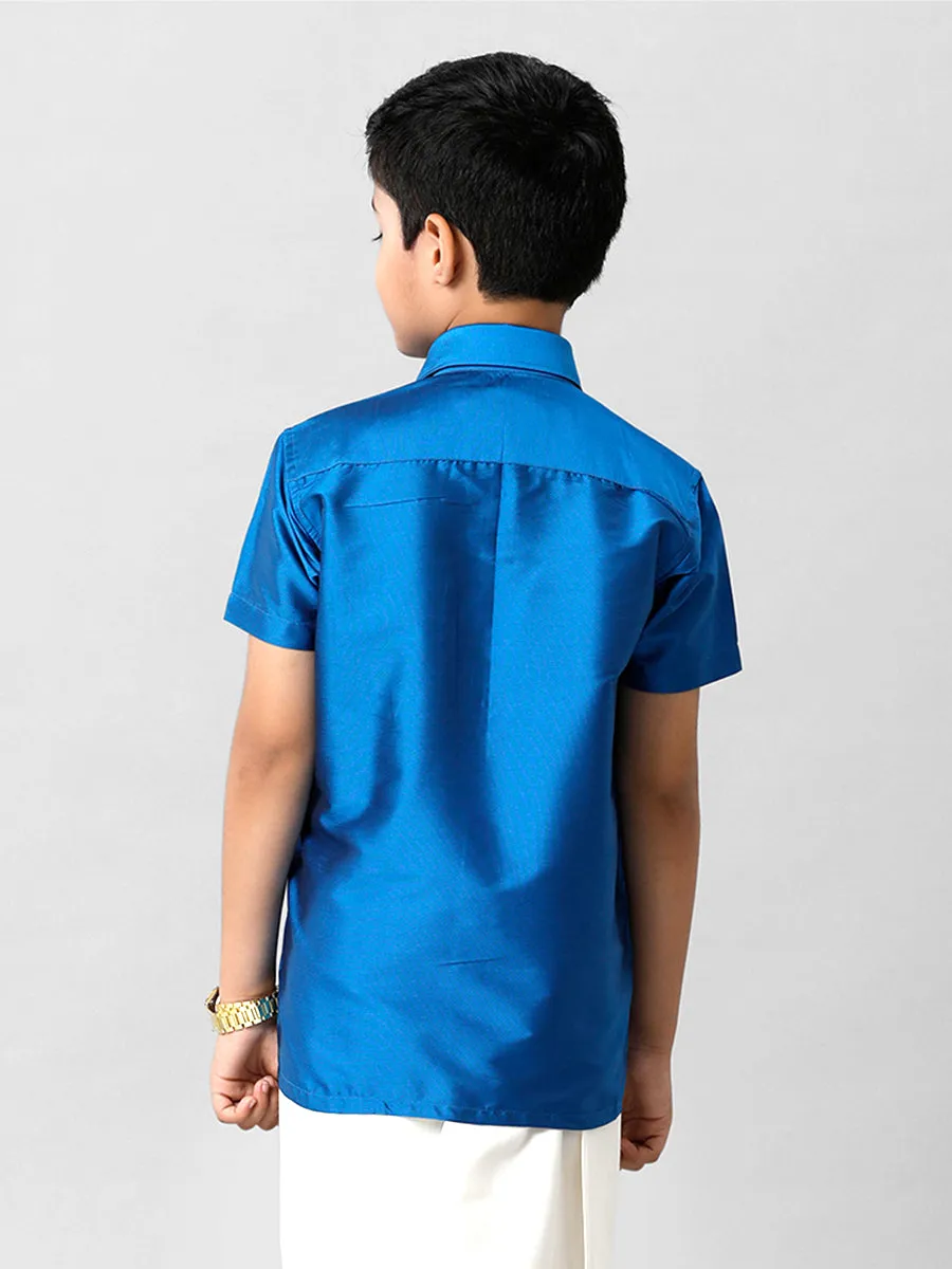 Boys Silk Cotton Royal Blue Half Sleeves Shirt K10