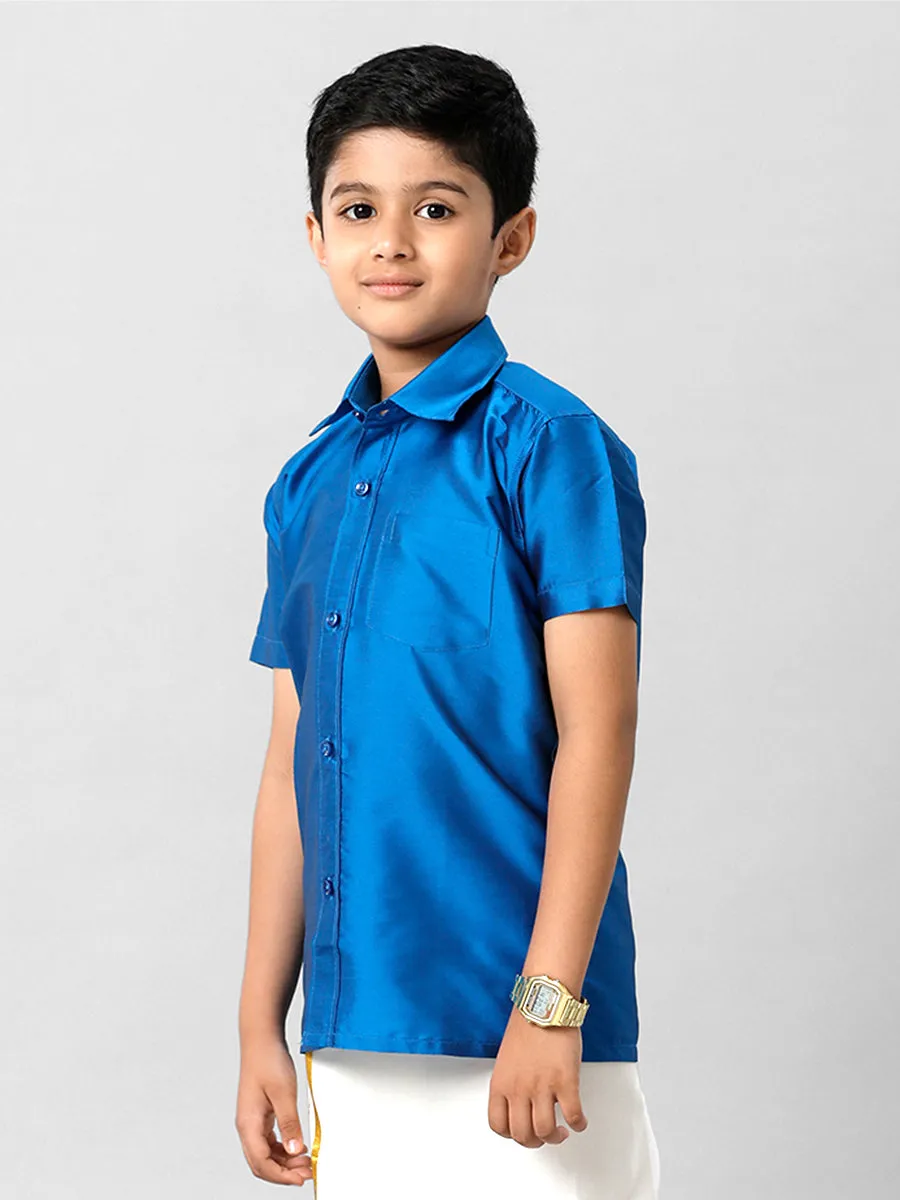 Boys Silk Cotton Royal Blue Half Sleeves Shirt K10