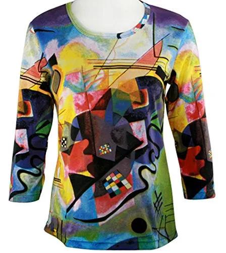 Breeke - Wassily by Kandinsky, 3/4 Sleeve, Scoop Neck, Hand Silk Screened Top