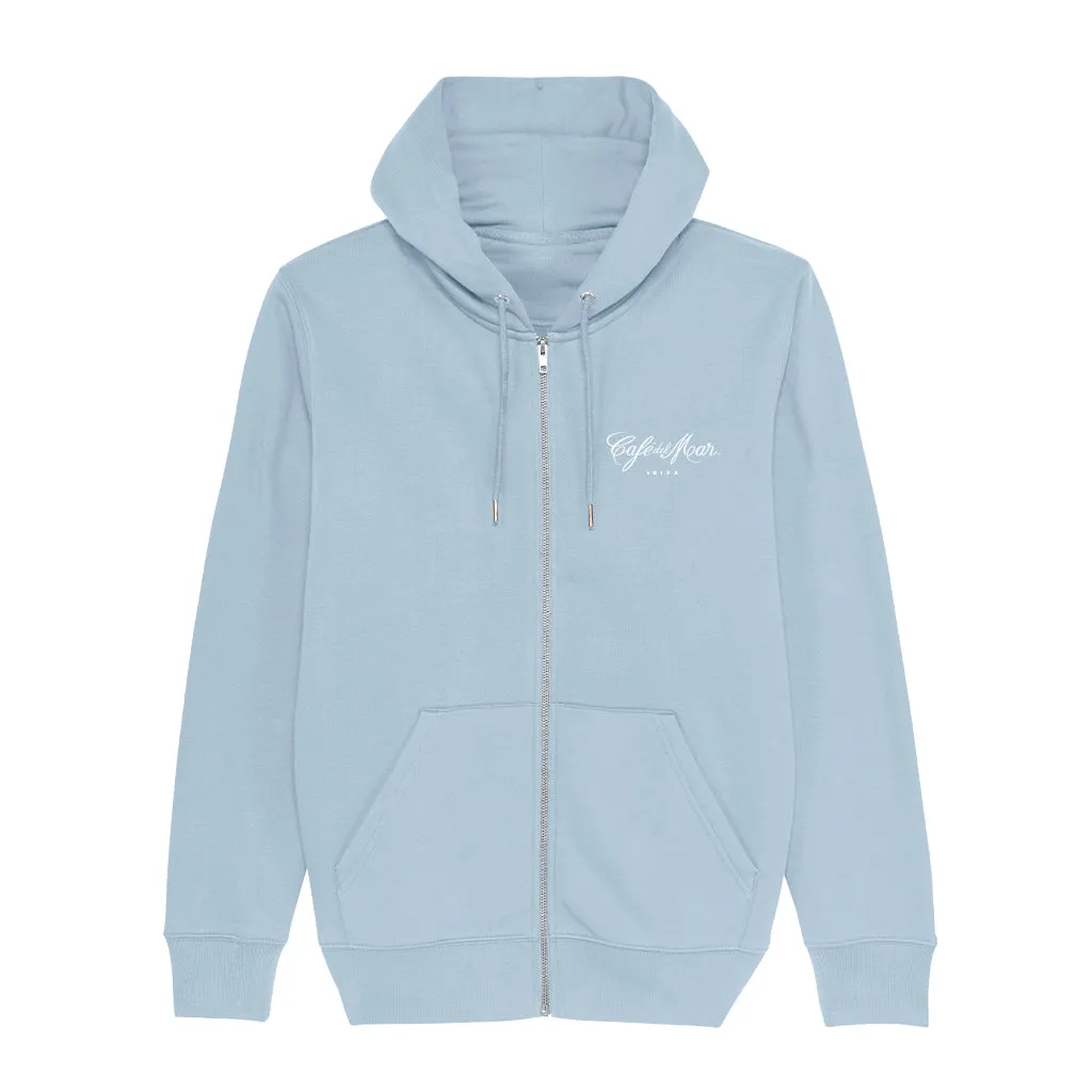 Café del Mar Ibiza White Embroidered Logo Men's Iconic Zip-through Hoodie