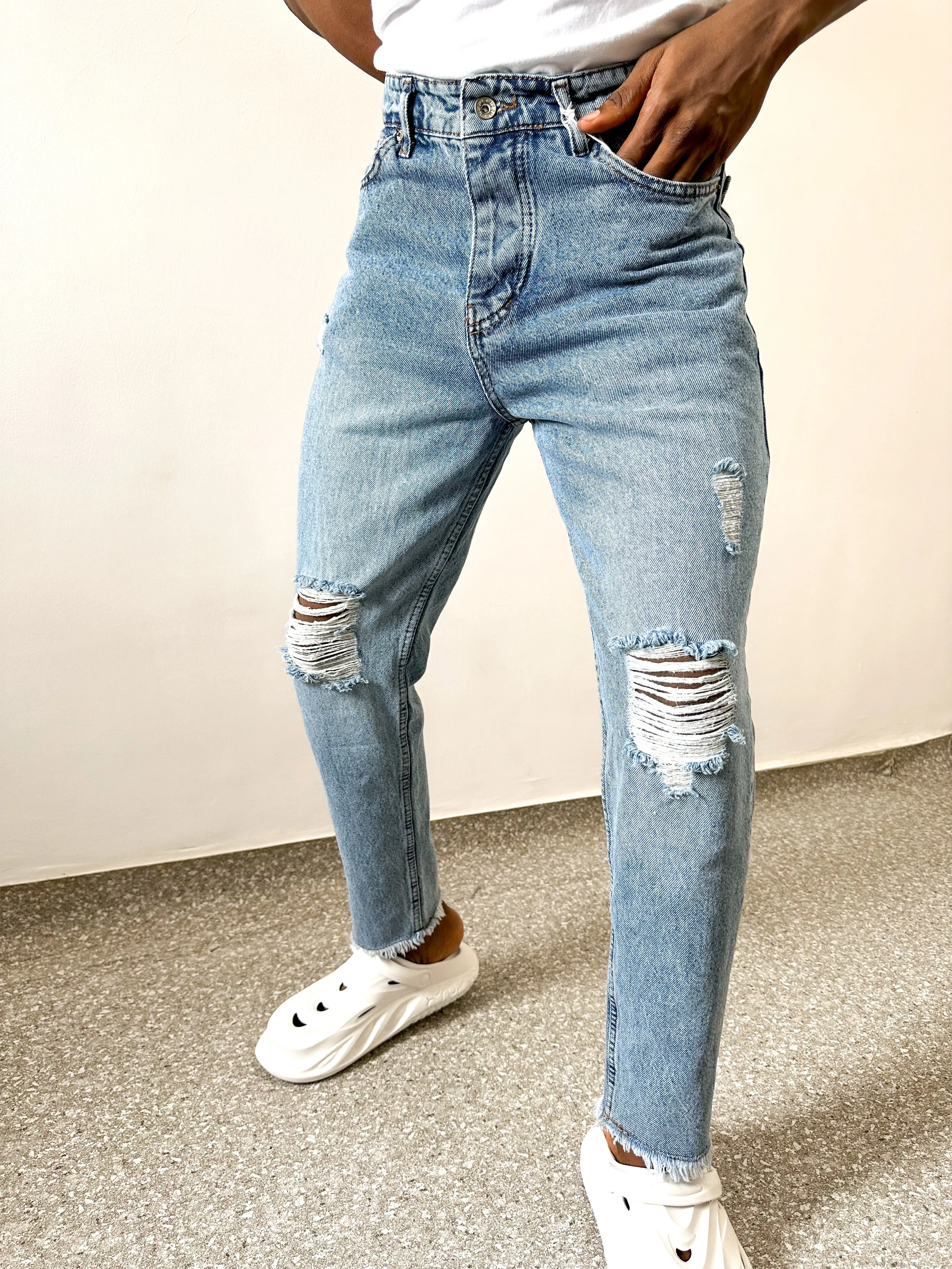 Callen Distressed Ripped Raw Hem Cropfit Boyfriend Jeans