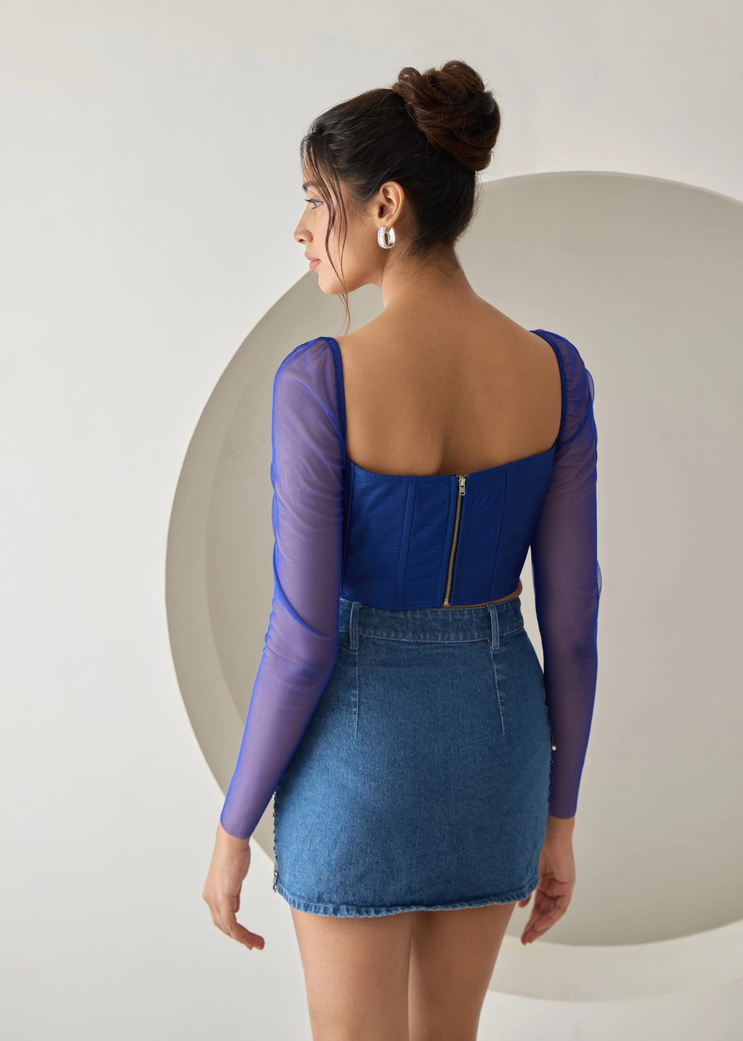 Carla Dark Blue Silk Corset Top