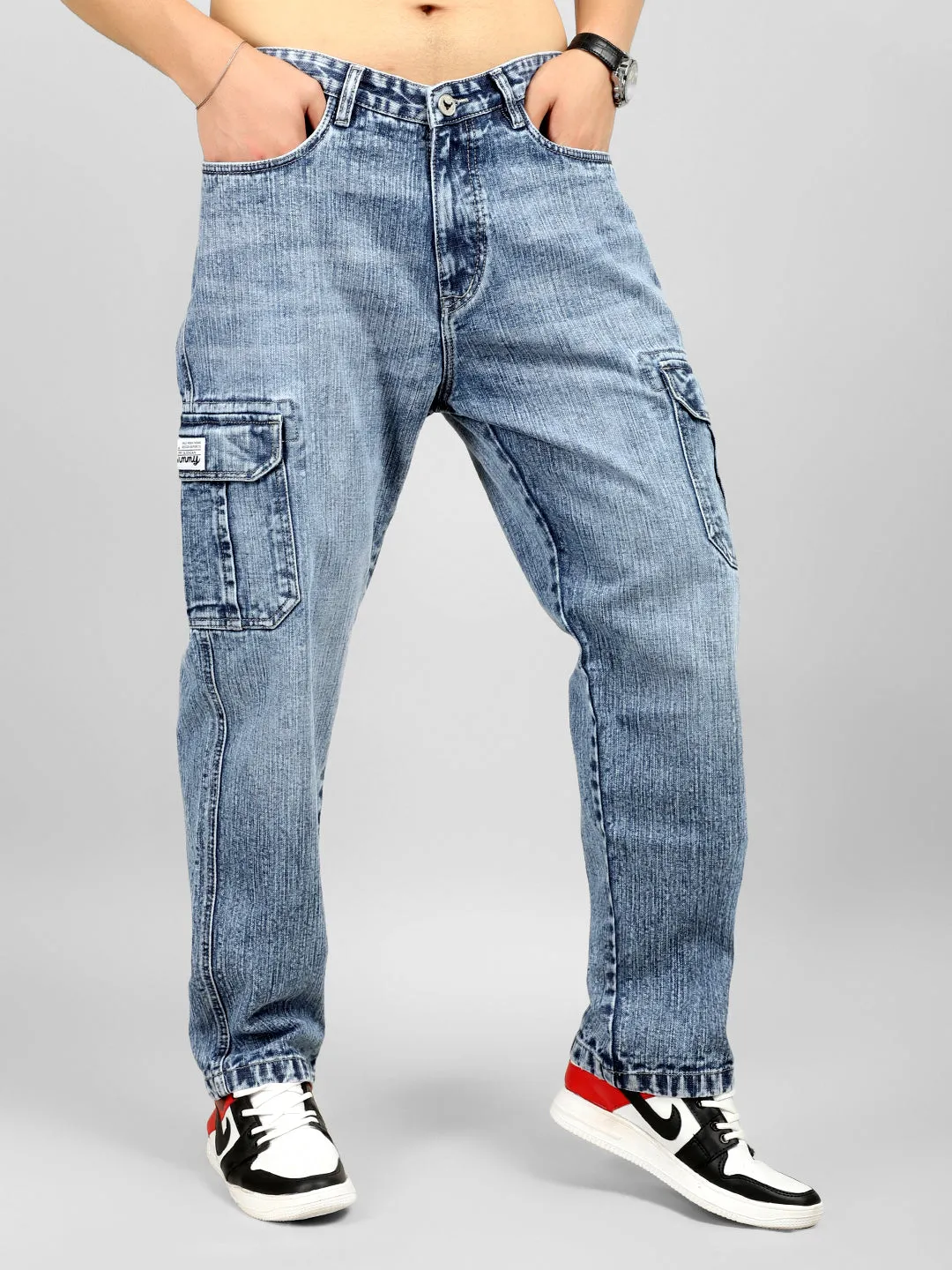 Caventor Light Blue Baggy Fit Denim Cargo