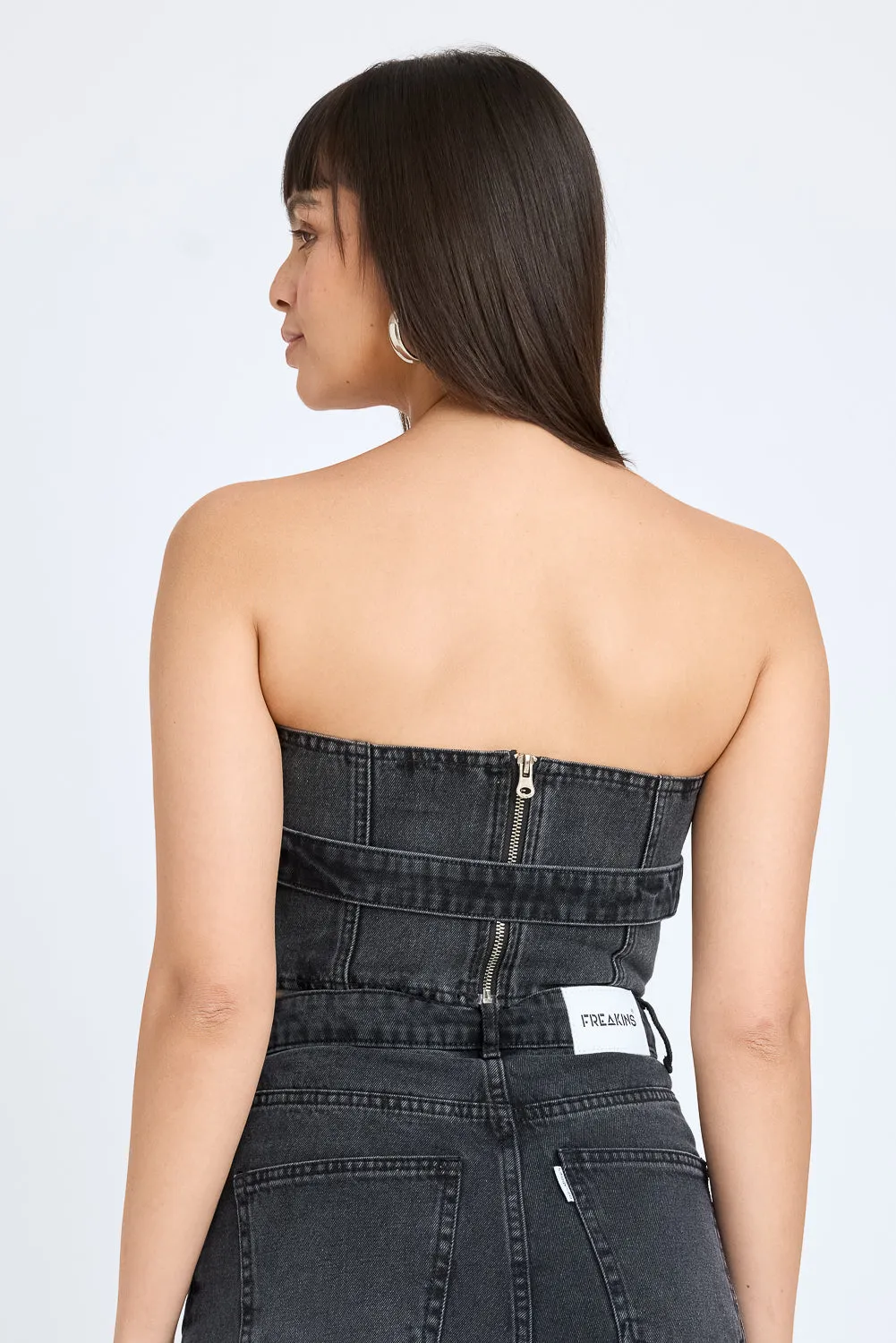 Charcoal Belted Tube Denim Top