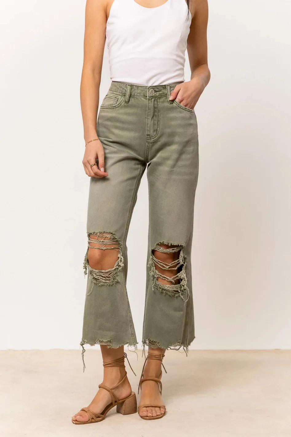 Charlie Distressed Jeans in Olive - FINAL SALE