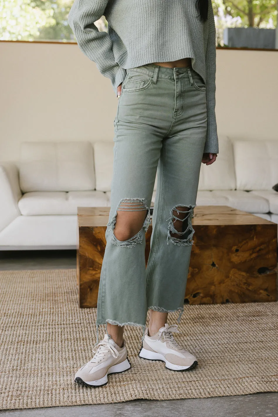 Charlie Distressed Jeans in Olive - FINAL SALE