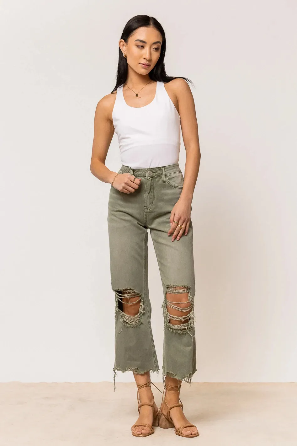 Charlie Distressed Jeans in Olive - FINAL SALE