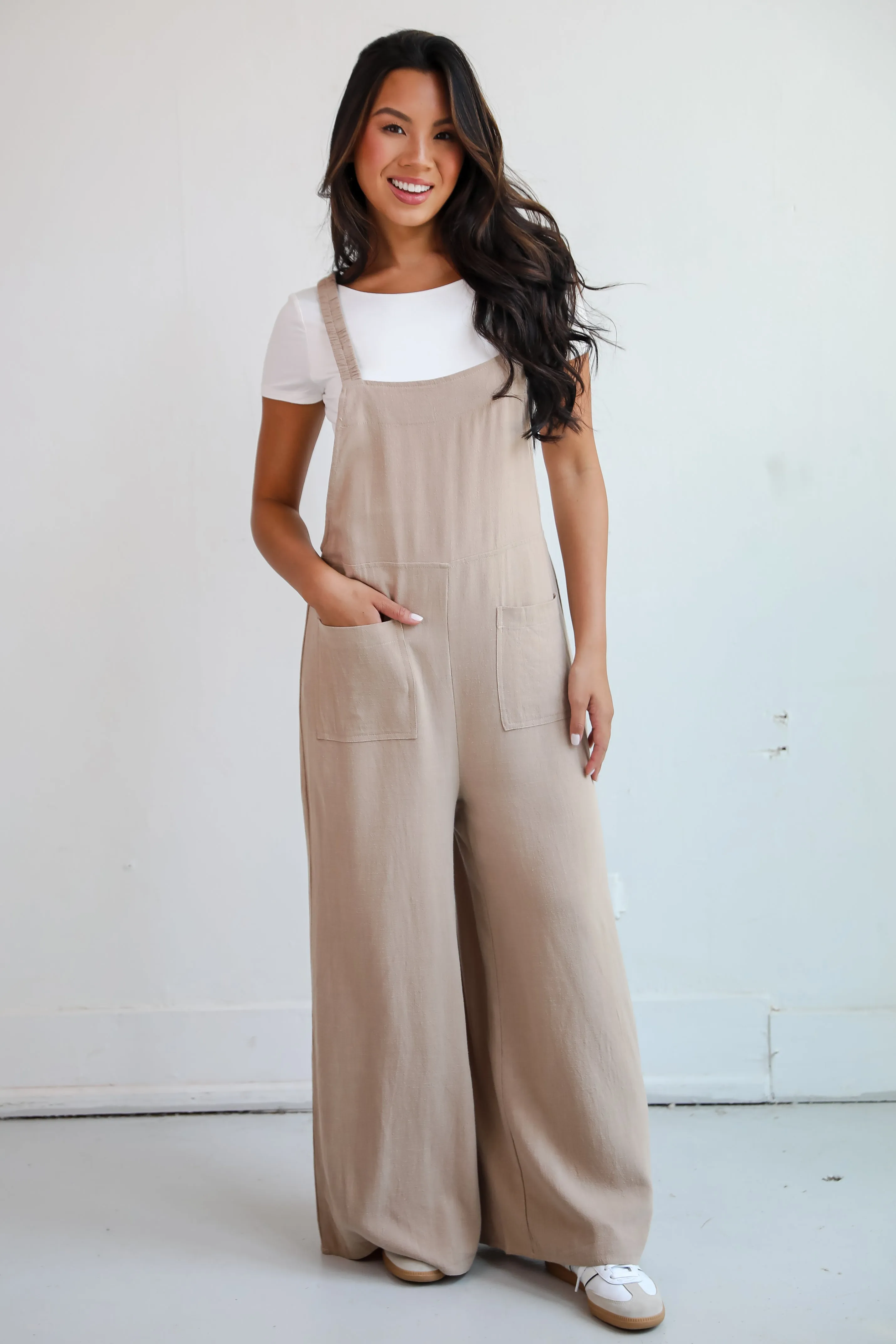 Charm And Poise Taupe Linen Jumpsuit