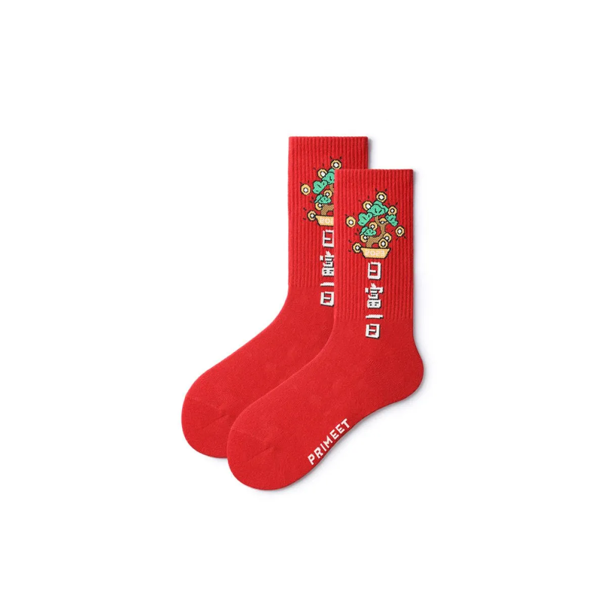 Chinese Fortune All-season Women Red Crew Socks