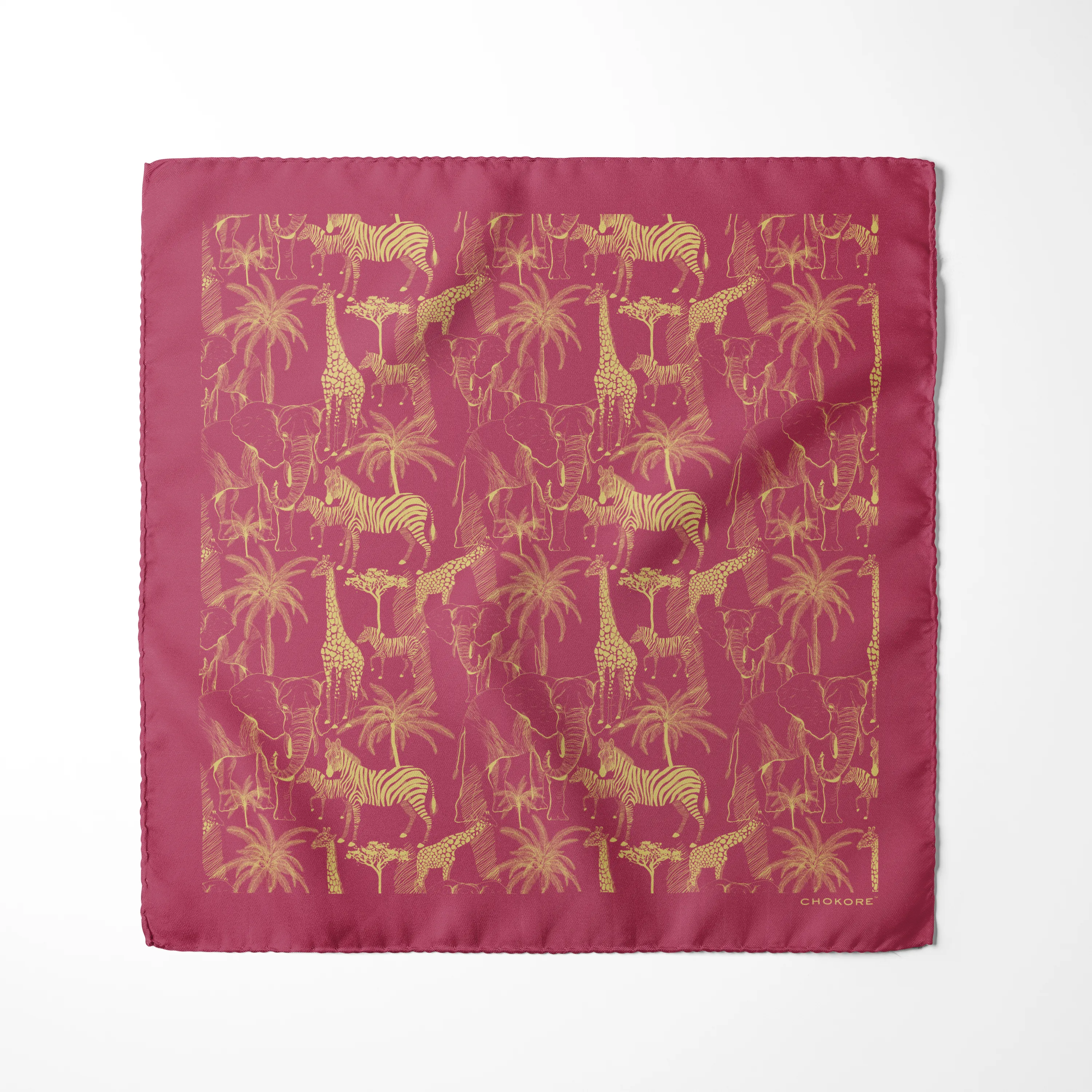 Chokore Animal print Wine Pink Silk Pocket Square - Wildlife Range