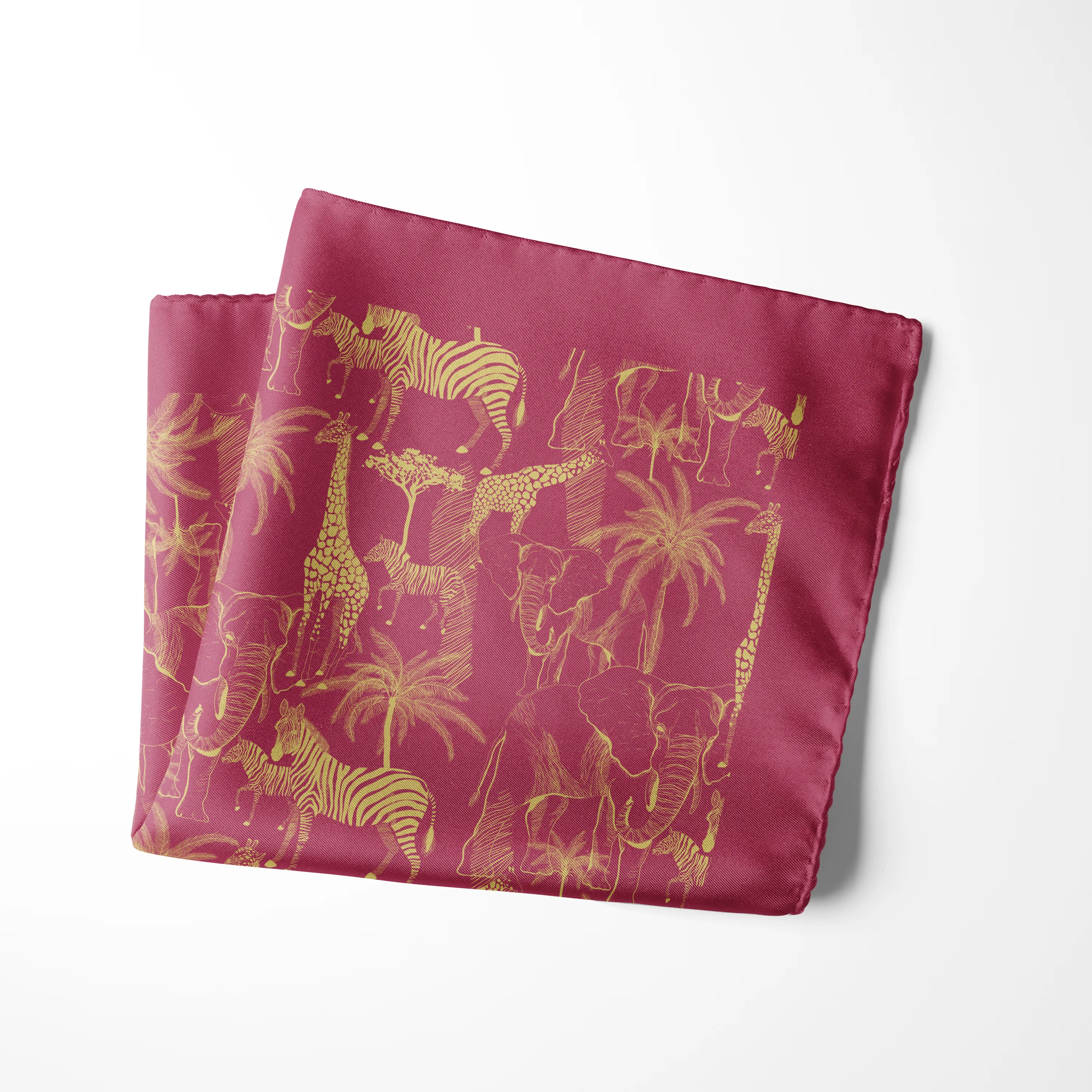 Chokore Animal print Wine Pink Silk Pocket Square - Wildlife Range