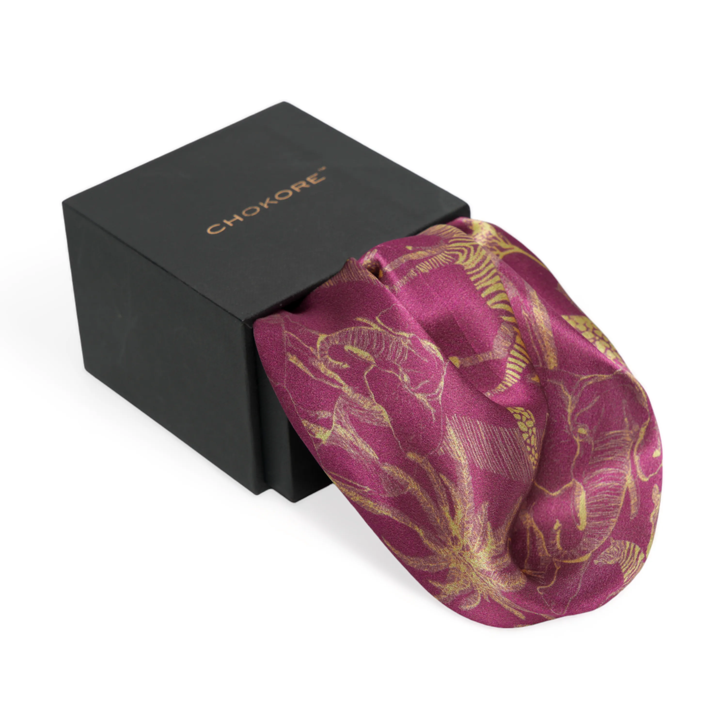 Chokore Animal print Wine Pink Silk Pocket Square - Wildlife Range