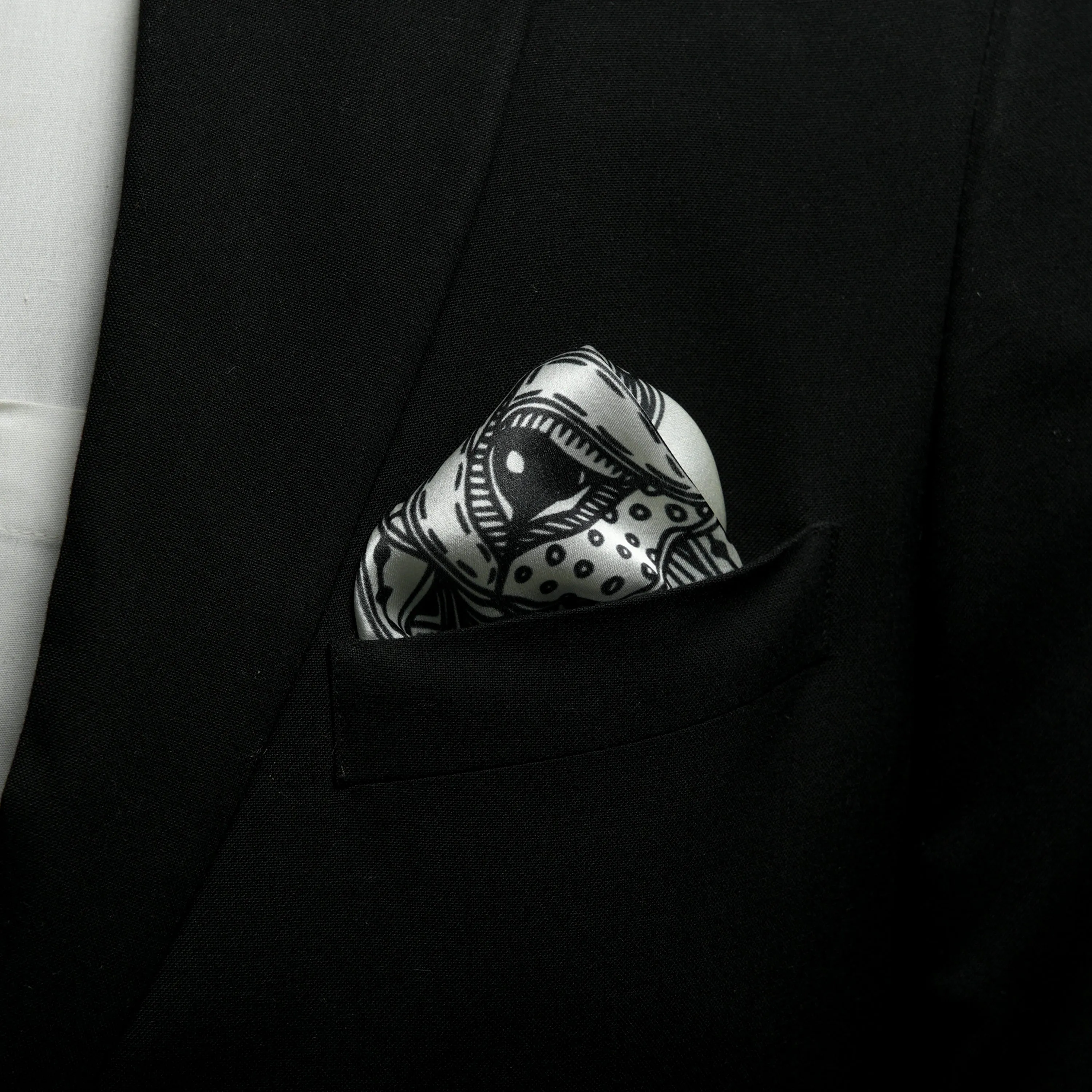 Chokore Artistic Pup Black and Off-White Silk Pocket Square - Wildlife Range