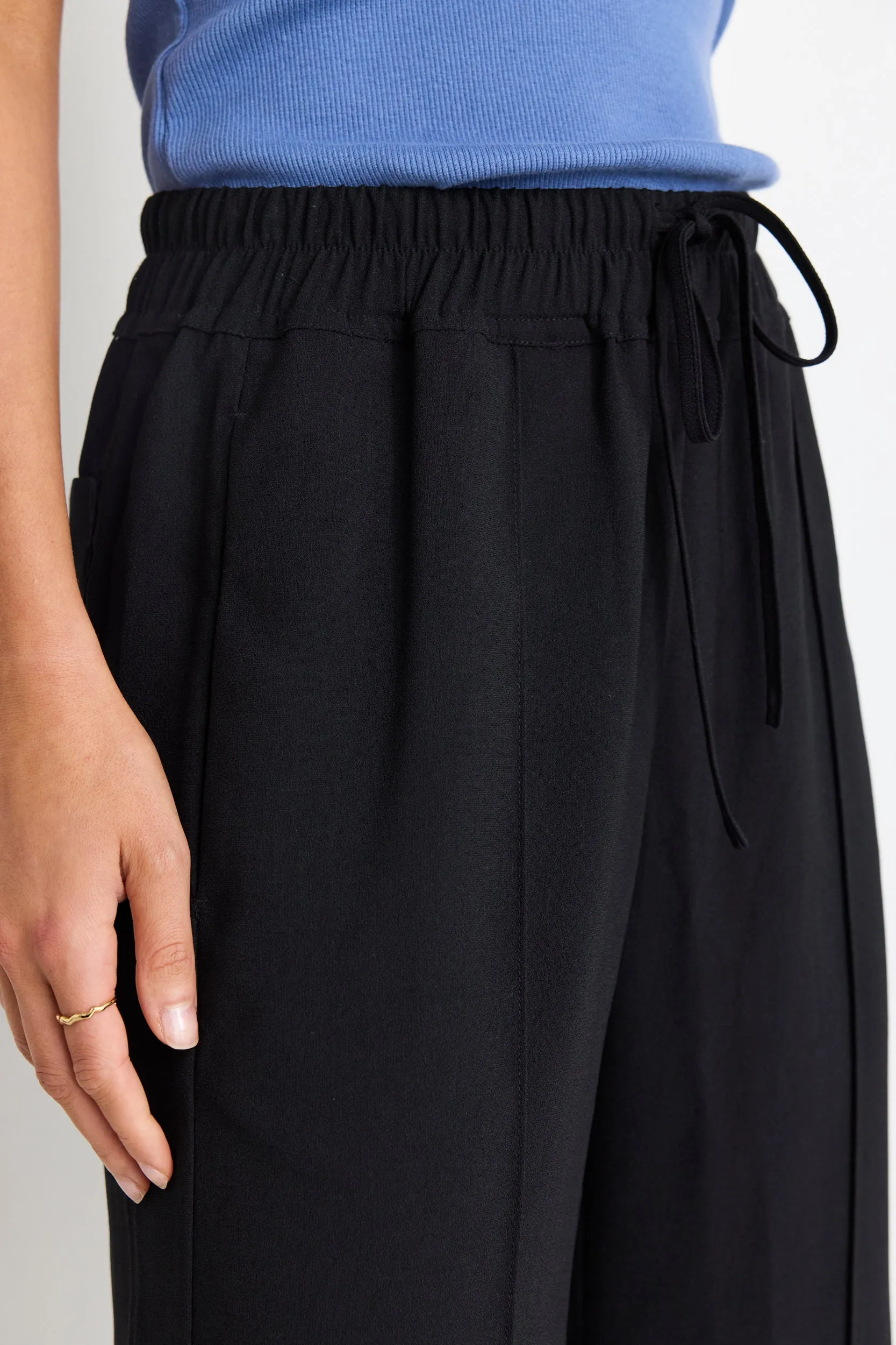 Civic Black Crepe Pintuck Leg Wide Pants