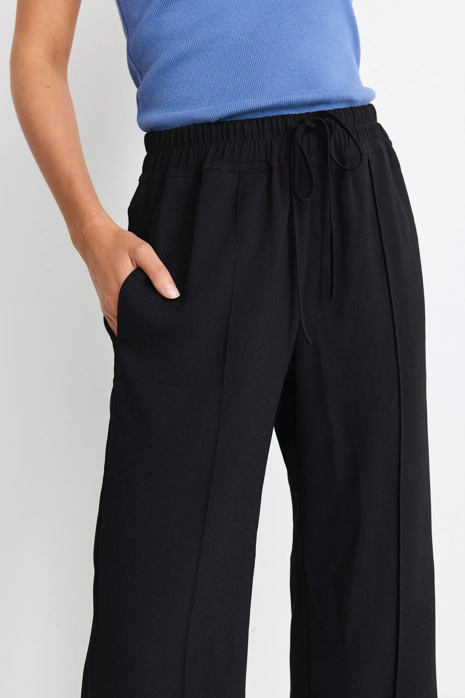 Civic Black Crepe Pintuck Leg Wide Pants