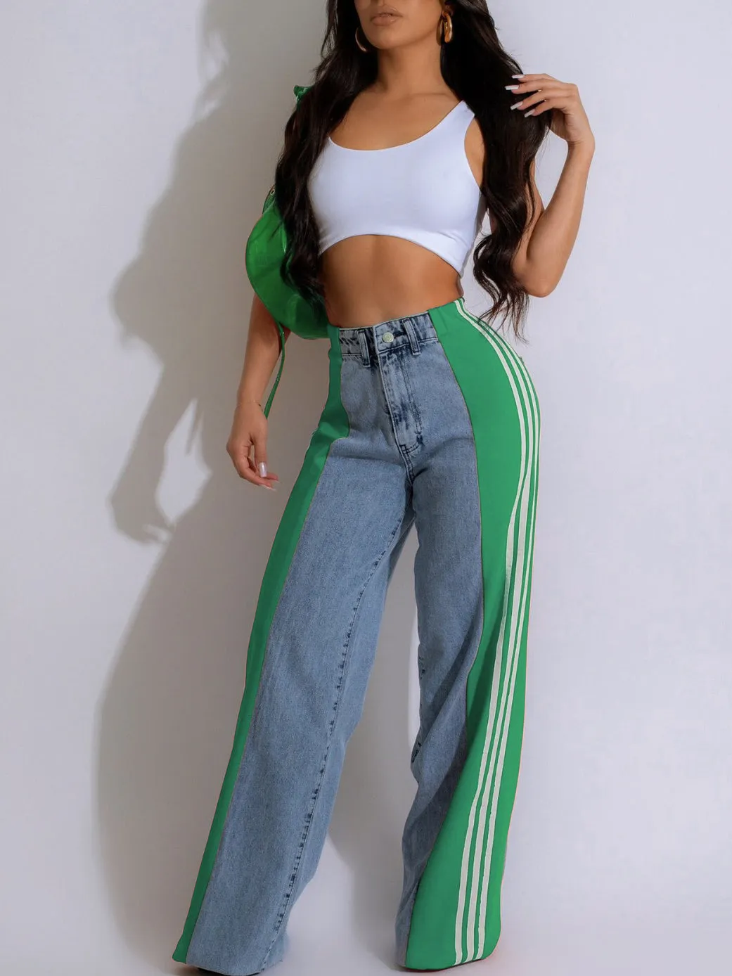 Color Block Patchwork Wide Leg Jeans