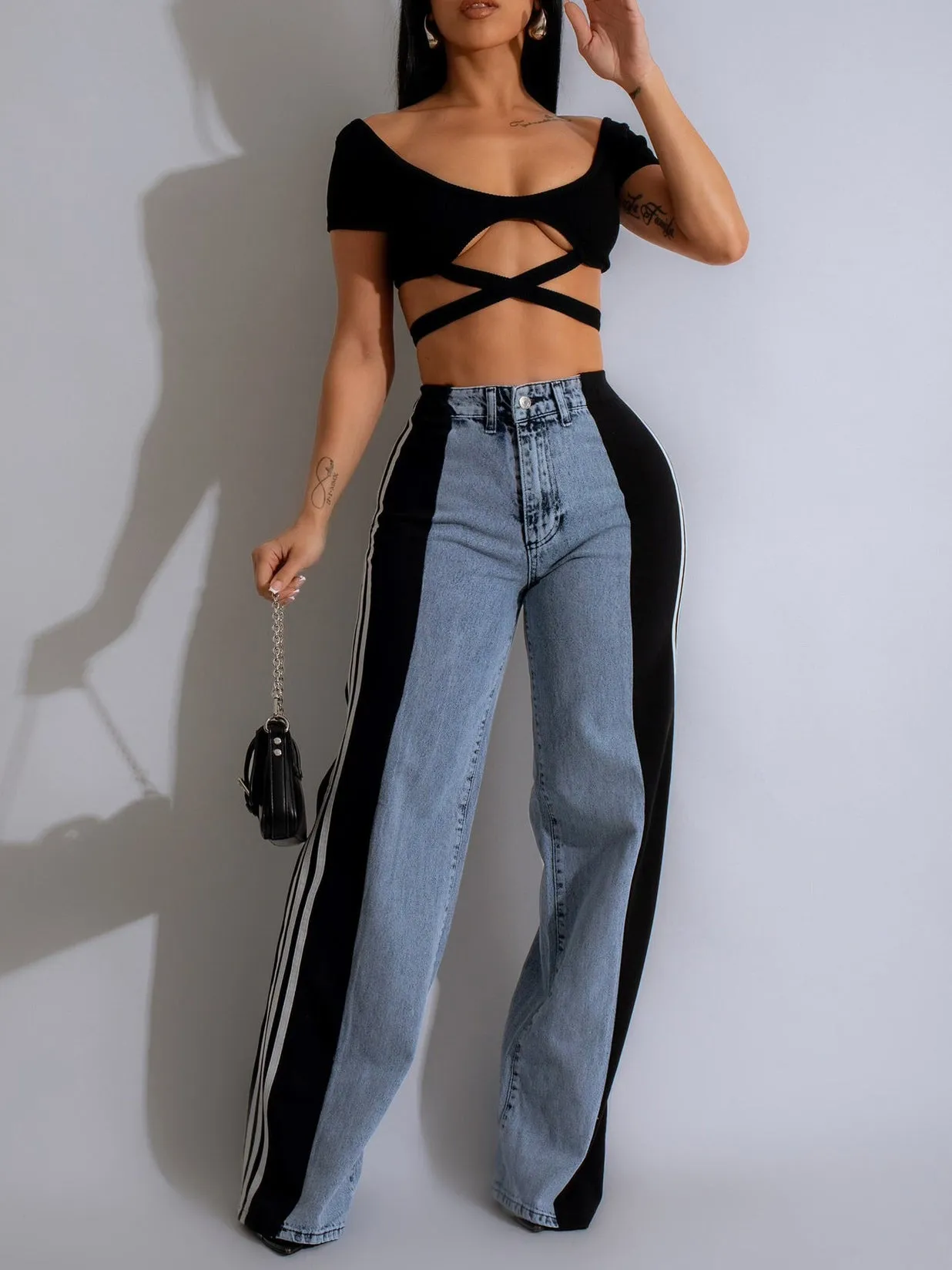 Color Block Patchwork Wide Leg Jeans