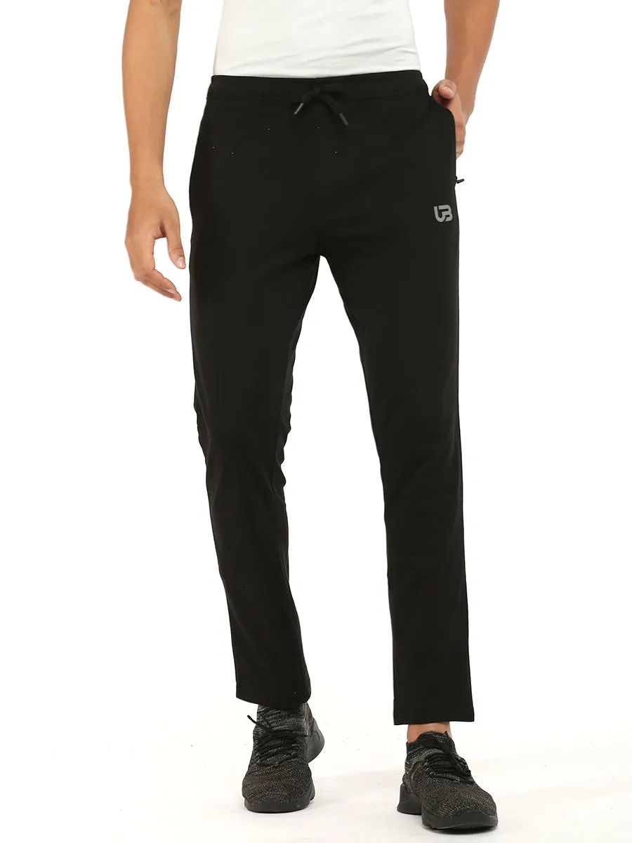 Combed Cotton Black Regular Fit Track pants with Pockets