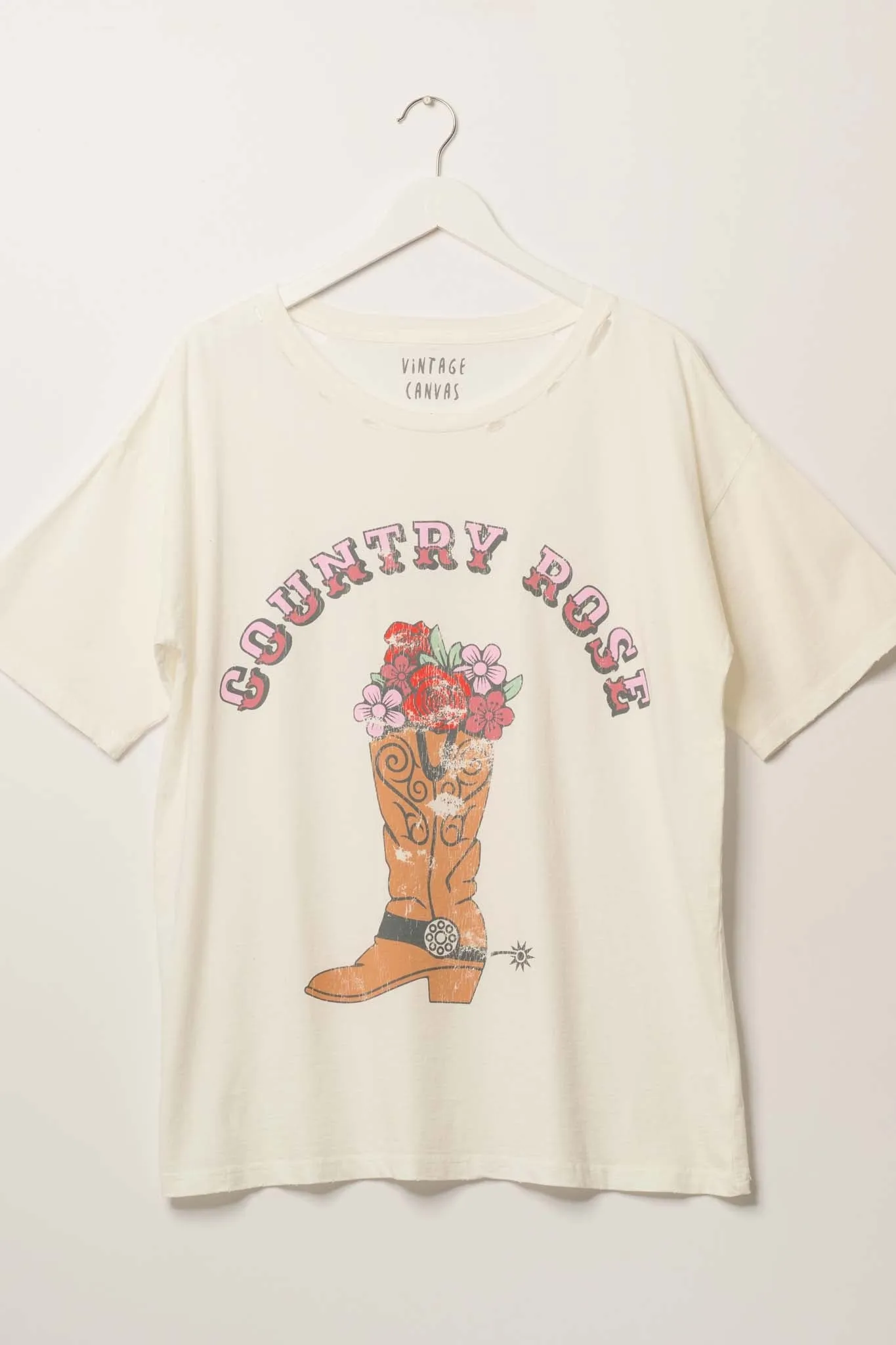 Country Rose Distressed Vintage-Print Graphic Tee