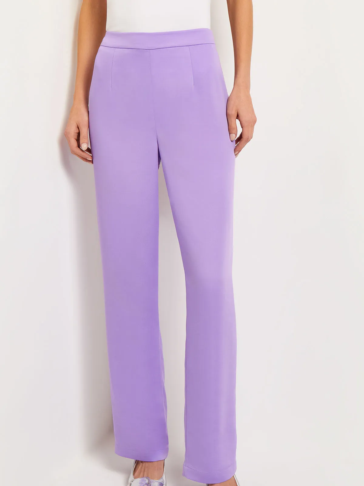 Crepe de Chine Wide Leg Pant, Lavender Field