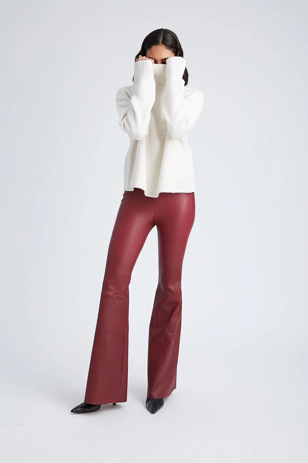 Crimson Leather Ultra Flare Pants