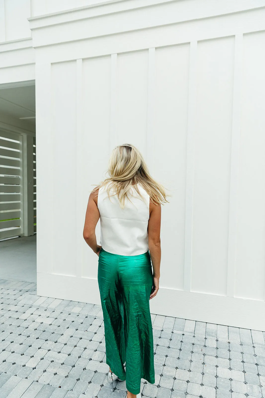 Culotte Linen Pants - Metallic Emerald Green