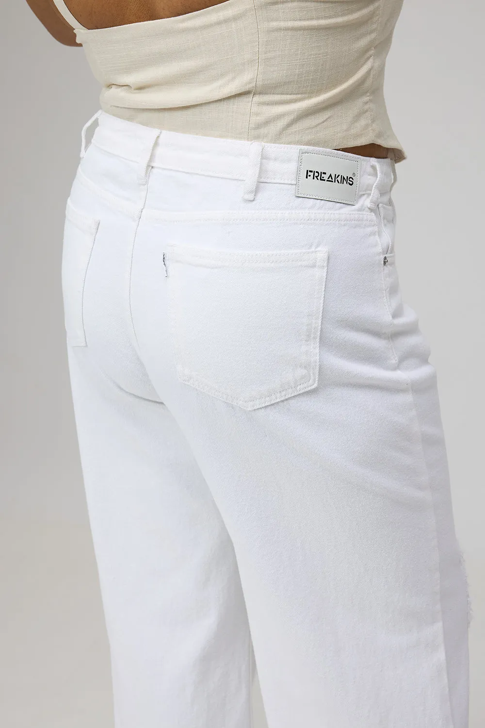 Curve Glacial White Ripped Wide-Leg Jeans