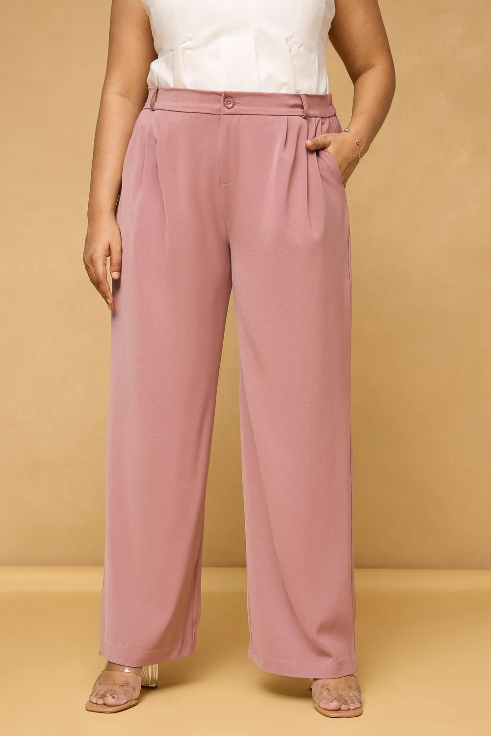 Curve Mauve Pink Pleated Korean Pants