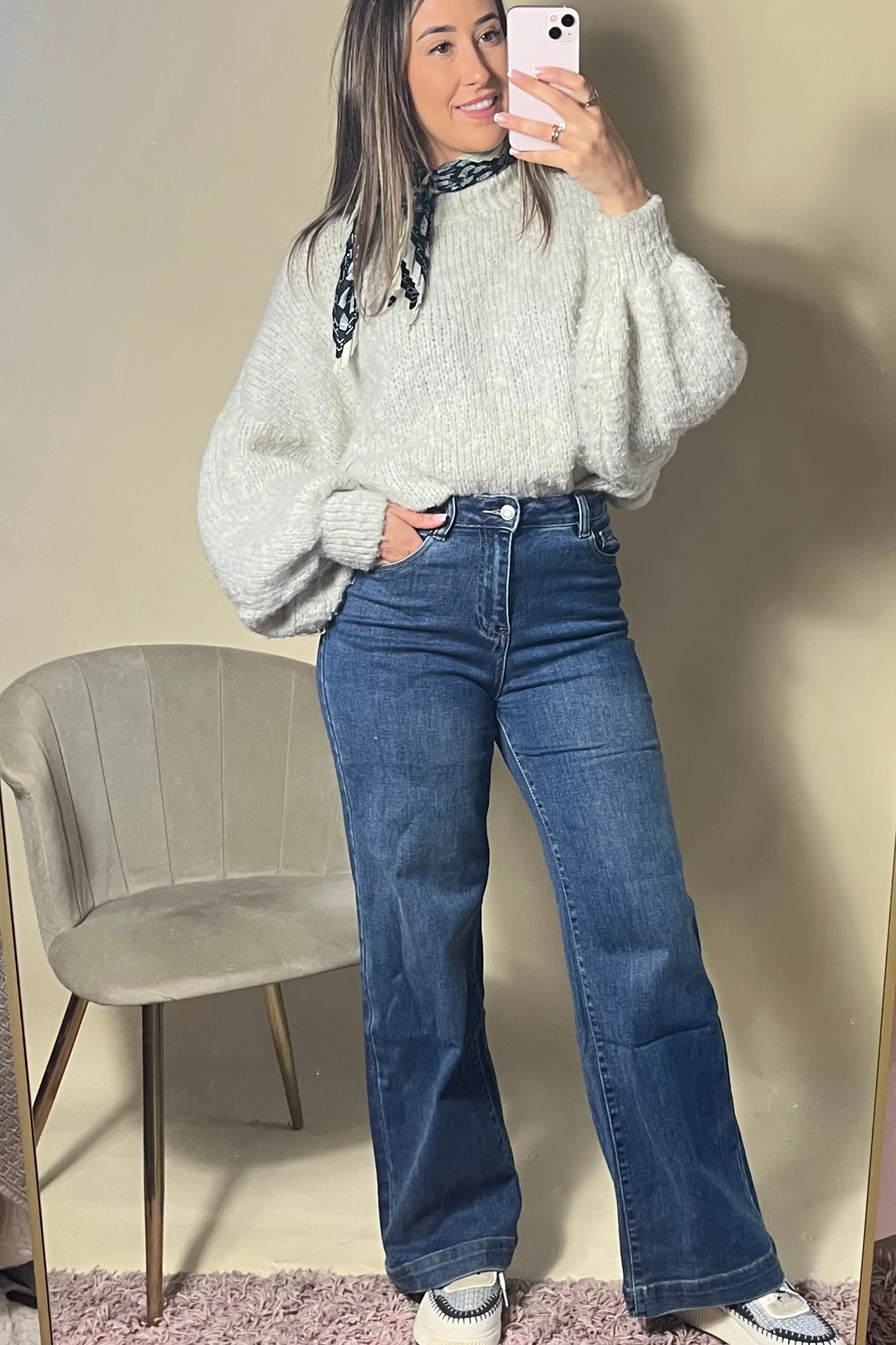 Dark denim full length straight leg jeans