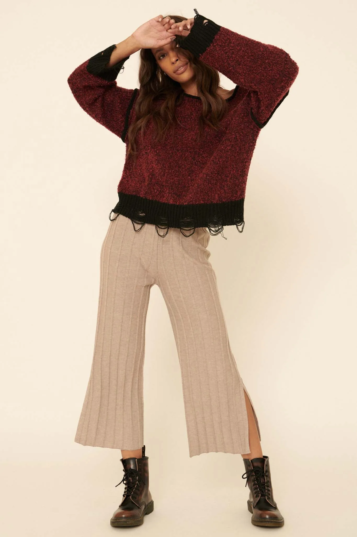 Day Tripper Ribbed Split-Leg Sweater Pants