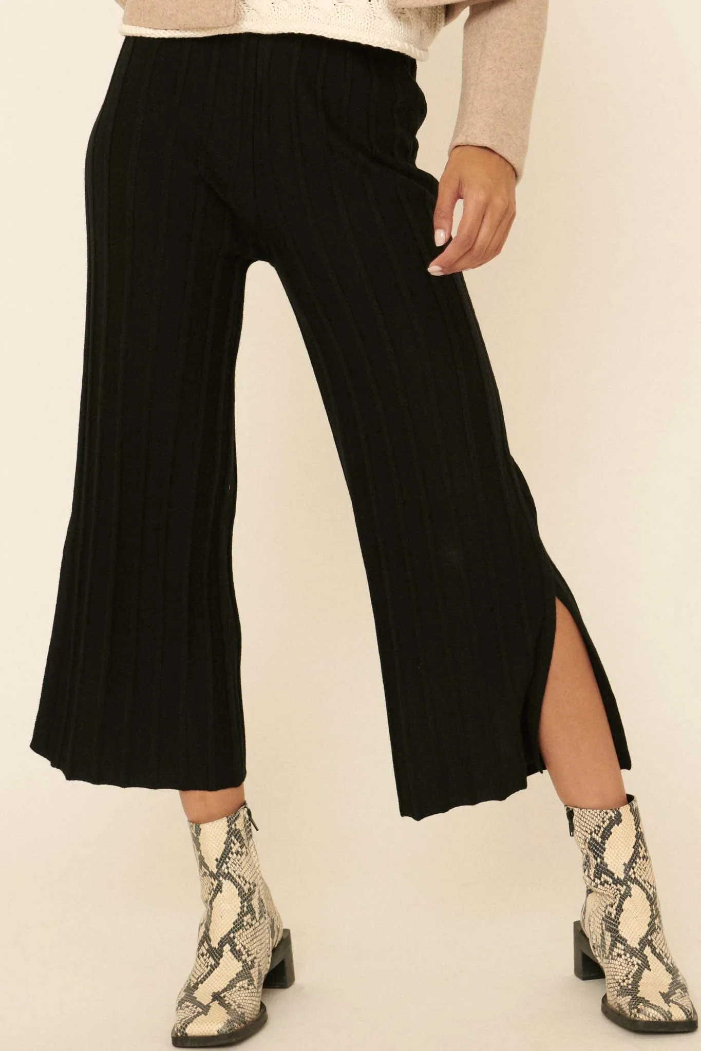 Day Tripper Ribbed Split-Leg Sweater Pants