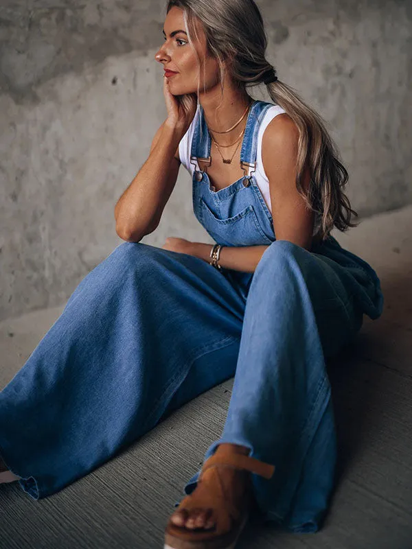 Denim Adjustable Wide Leg Pants Overalls