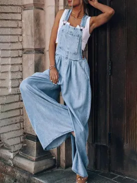 Denim Adjustable Wide Leg Pants Overalls