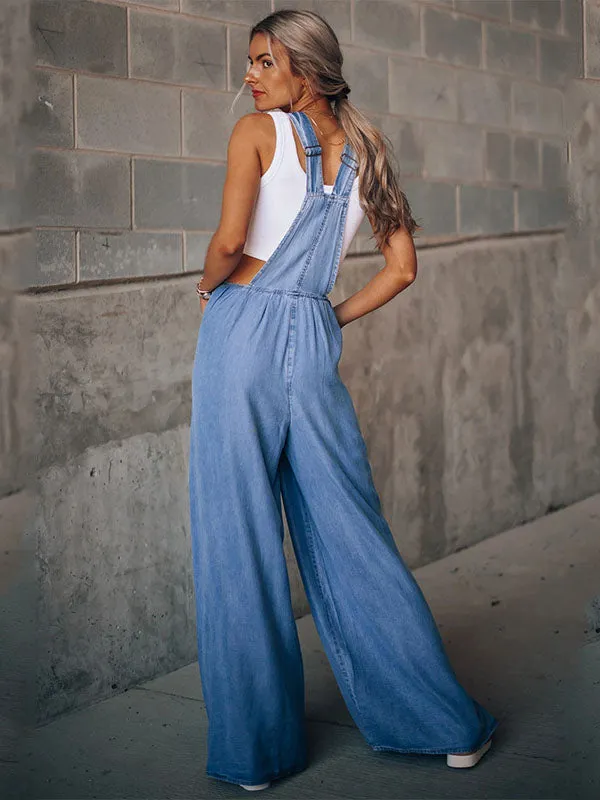 Denim Adjustable Wide Leg Pants Overalls