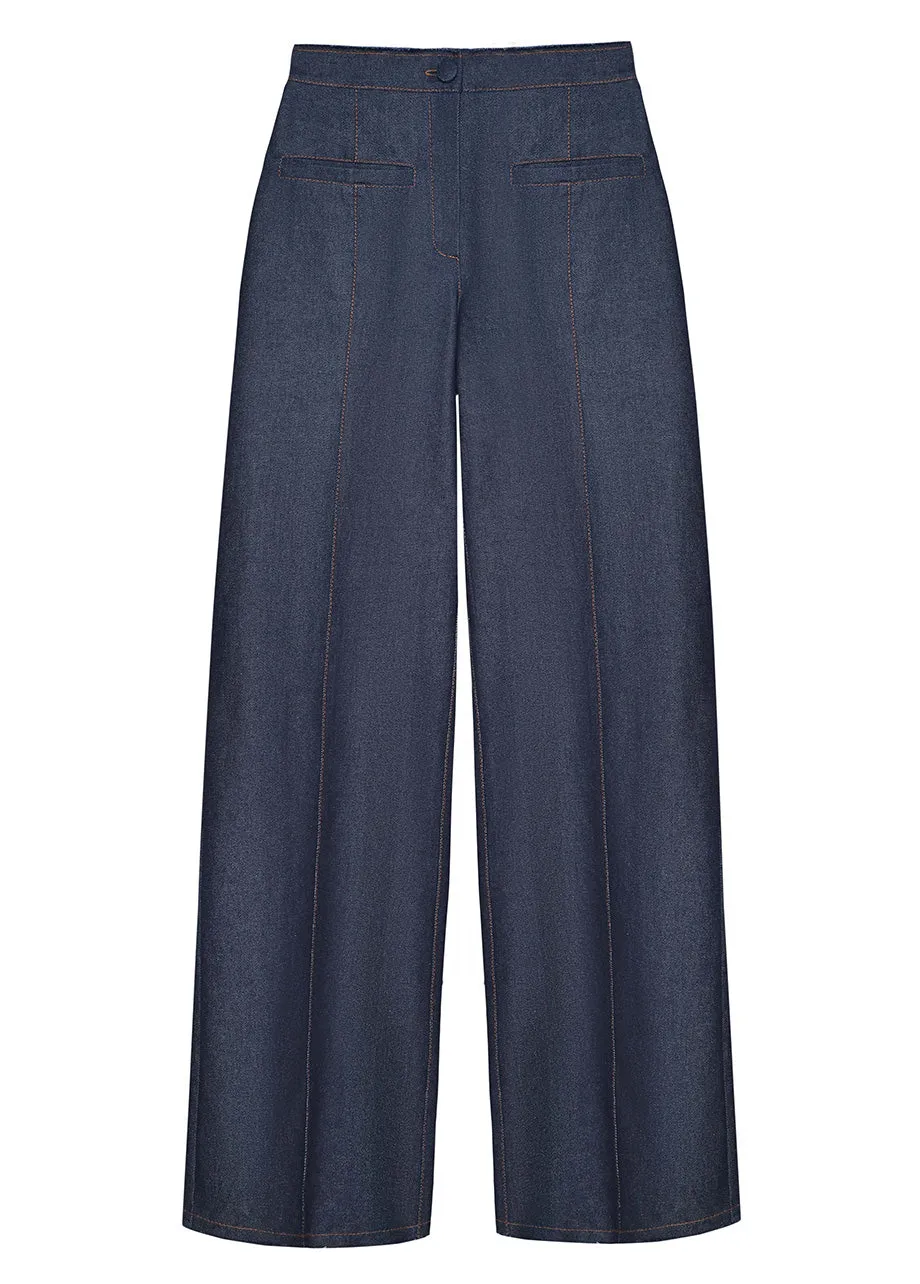 DENIM FRINGE POCKET PANTS