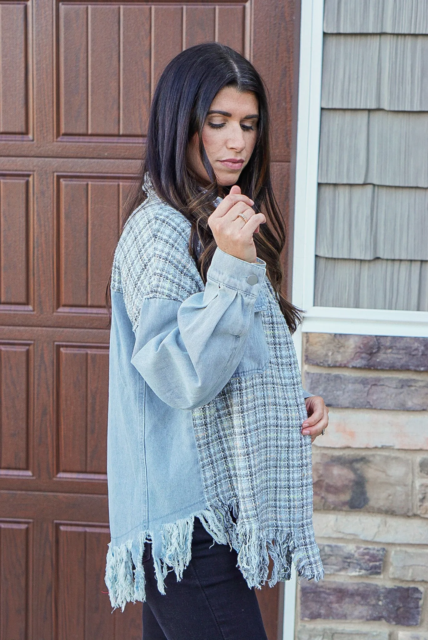 Denim Grey Plaid Mix Shacket