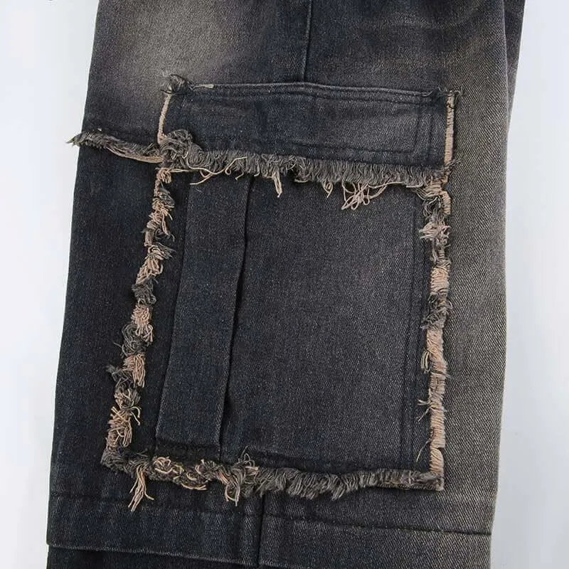 Distressed Denim Trousers. Fashionable Baggy Jeans