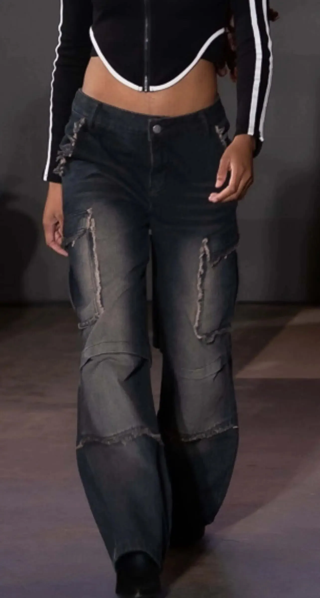 Distressed Denim Trousers. Fashionable Baggy Jeans