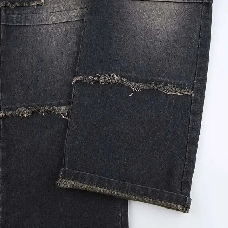 Distressed Denim Trousers. Fashionable Baggy Jeans