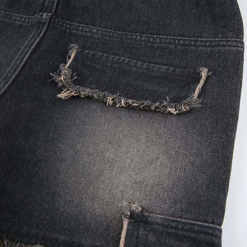 Distressed Denim Trousers. Fashionable Baggy Jeans