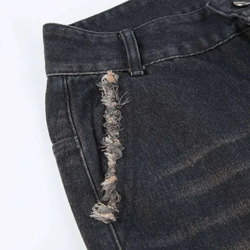 Distressed Denim Trousers. Fashionable Baggy Jeans