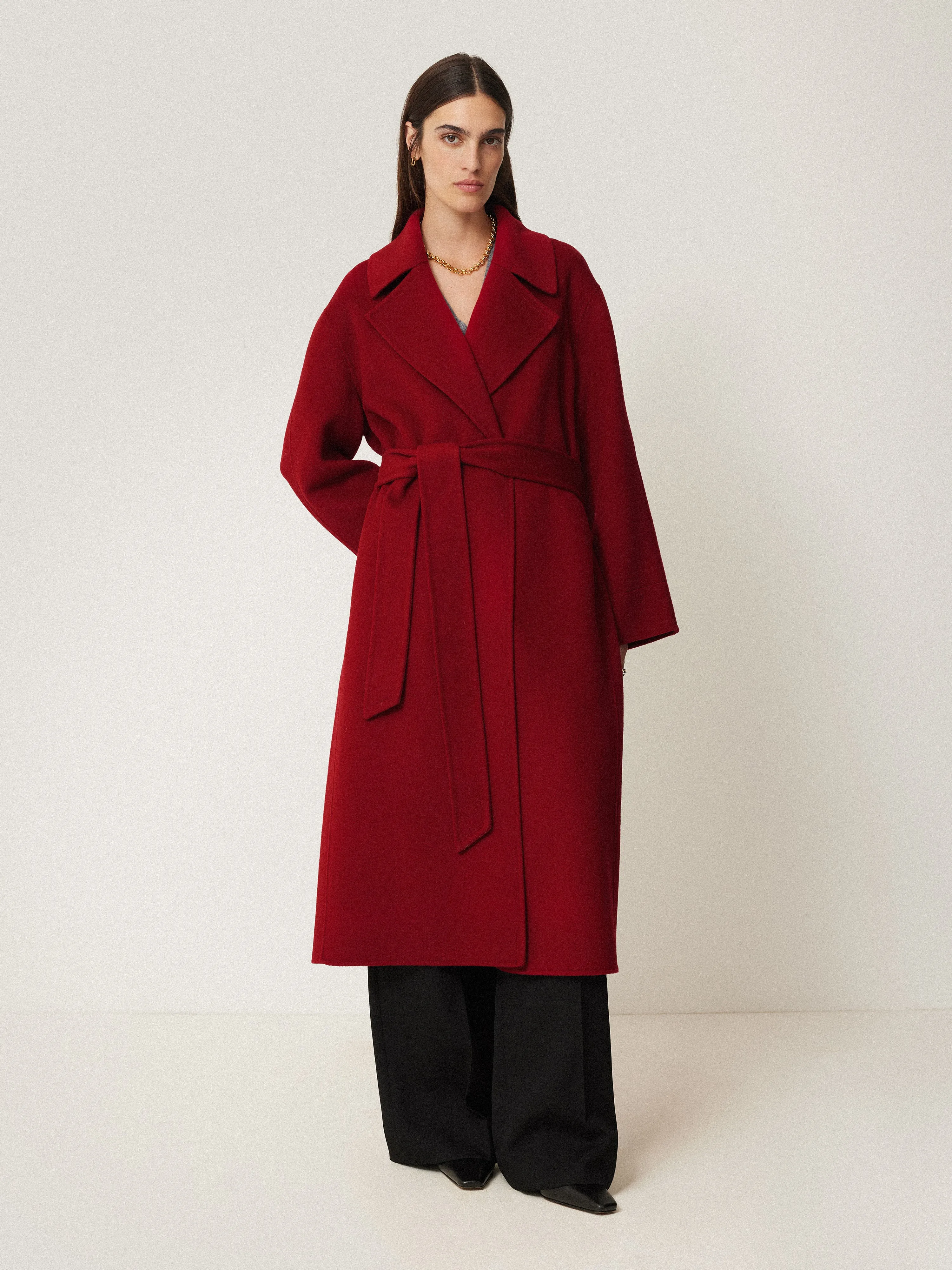 Double Faced Cocoon Wrap Coat | Red