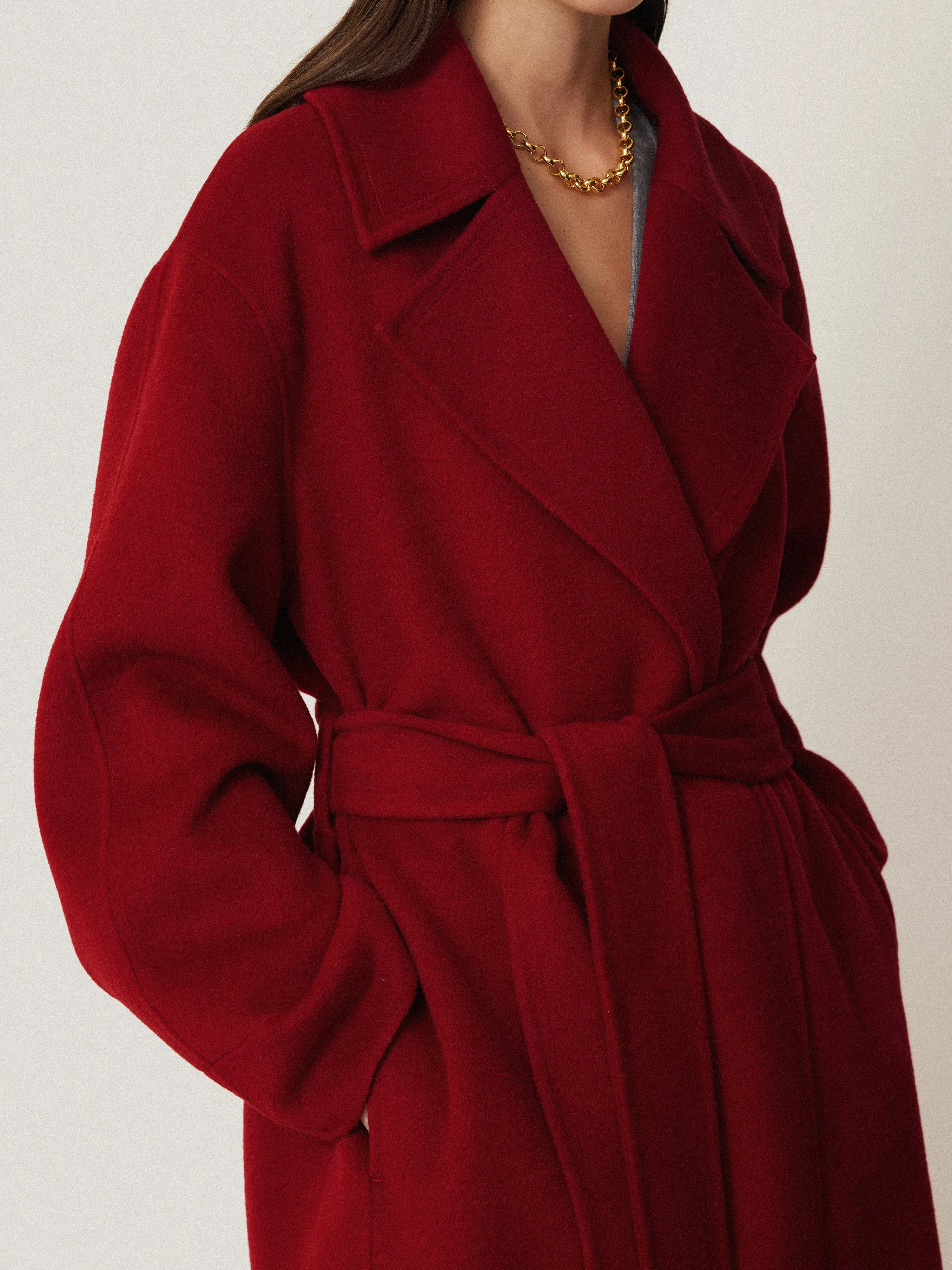 Double Faced Cocoon Wrap Coat | Red