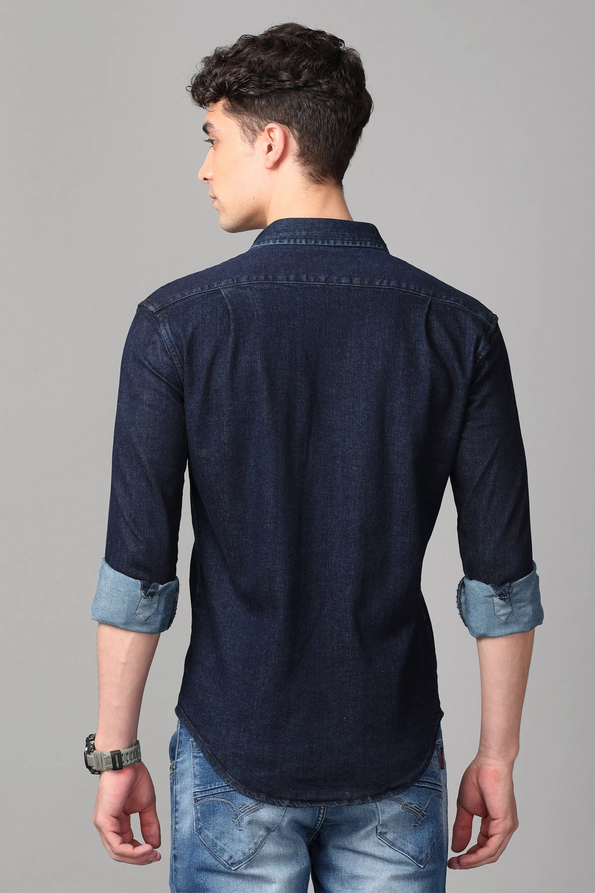 Double Pocket Dark Blue Denim Shirt