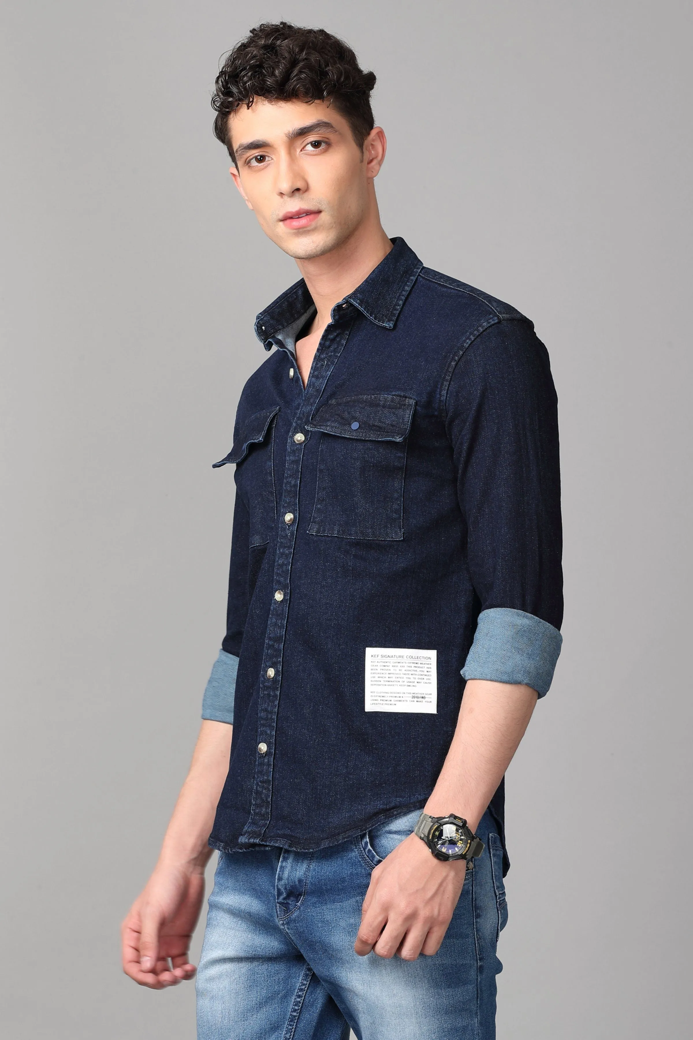 Double Pocket Dark Blue Denim Shirt