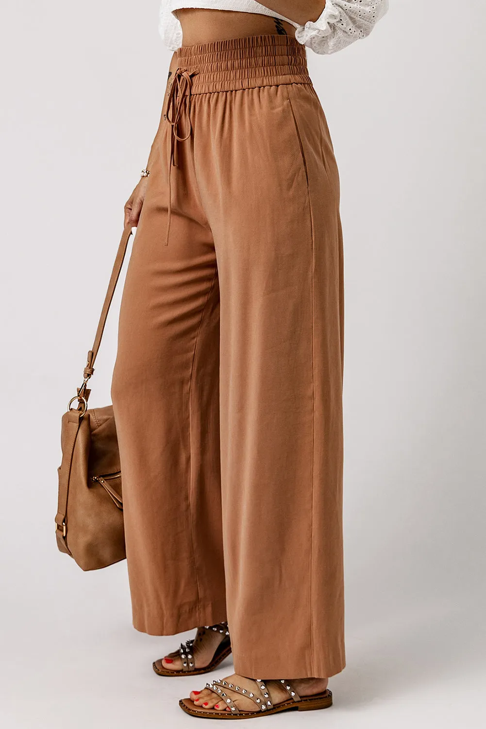 Draw string casual wide leg pants, boho pants