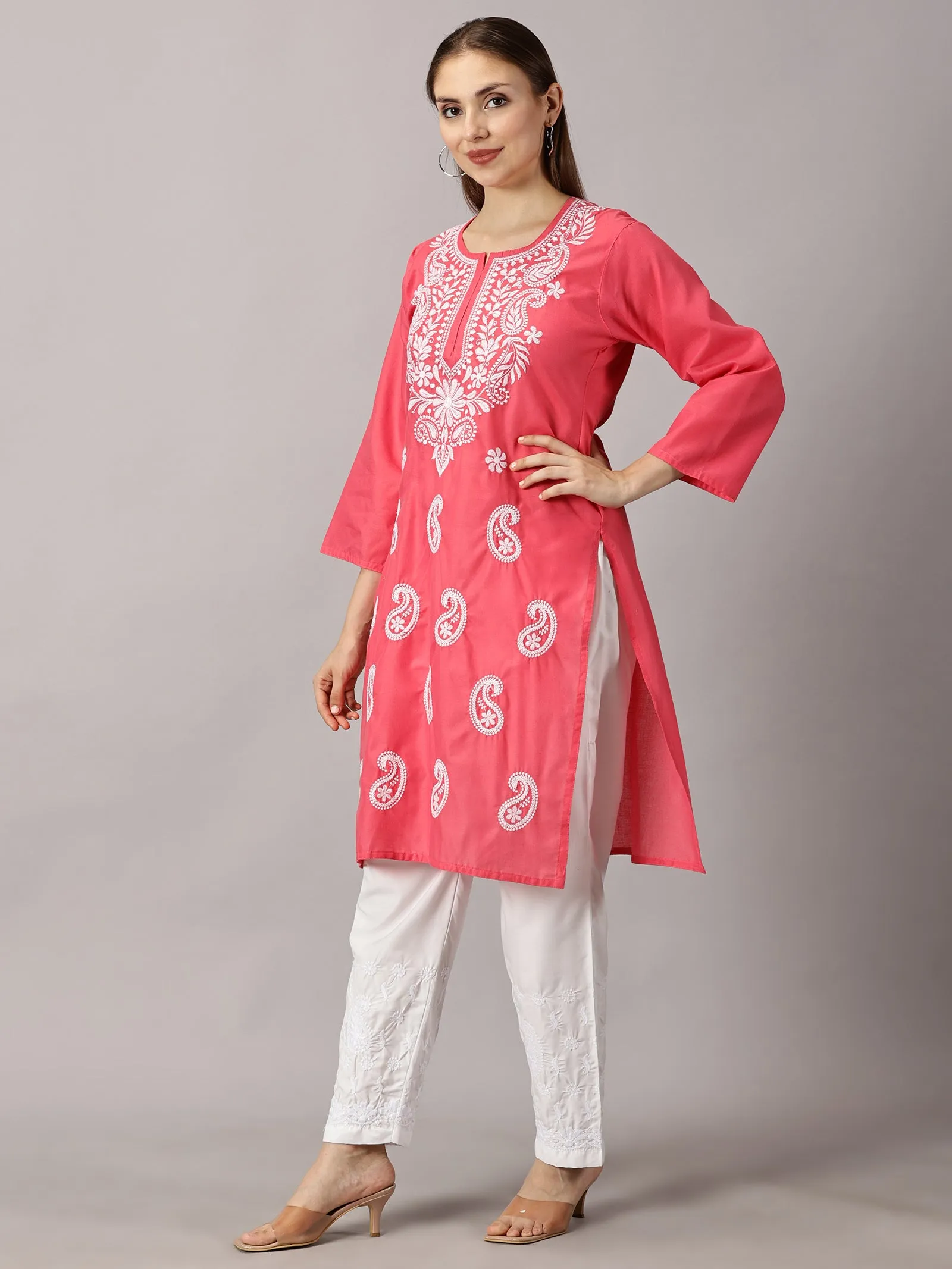 Embroidered Cotton Wear: 2 Kurtis   Pants Set | Women’s Cotton Kurti Set: Embroidery & Comfort Combo | Chic Cotton Sets Combo: Embroidered Kurtis and Pants | Stylish Cotton Kurti Set with Pants - 2 Piece Combo