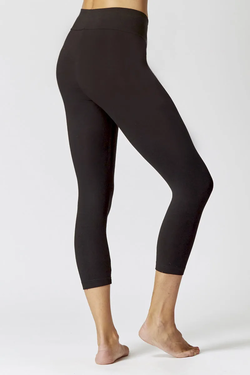 Extra Strong Compression Waisted Cropped Leggings with Egyptian Cotton Black