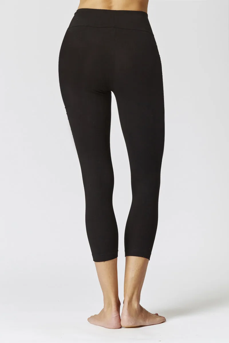 Extra Strong Compression Waisted Cropped Leggings with Egyptian Cotton Black