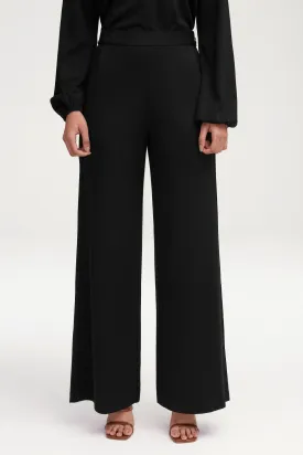 Fatima Everyday Wide Leg Jersey Pants - Black